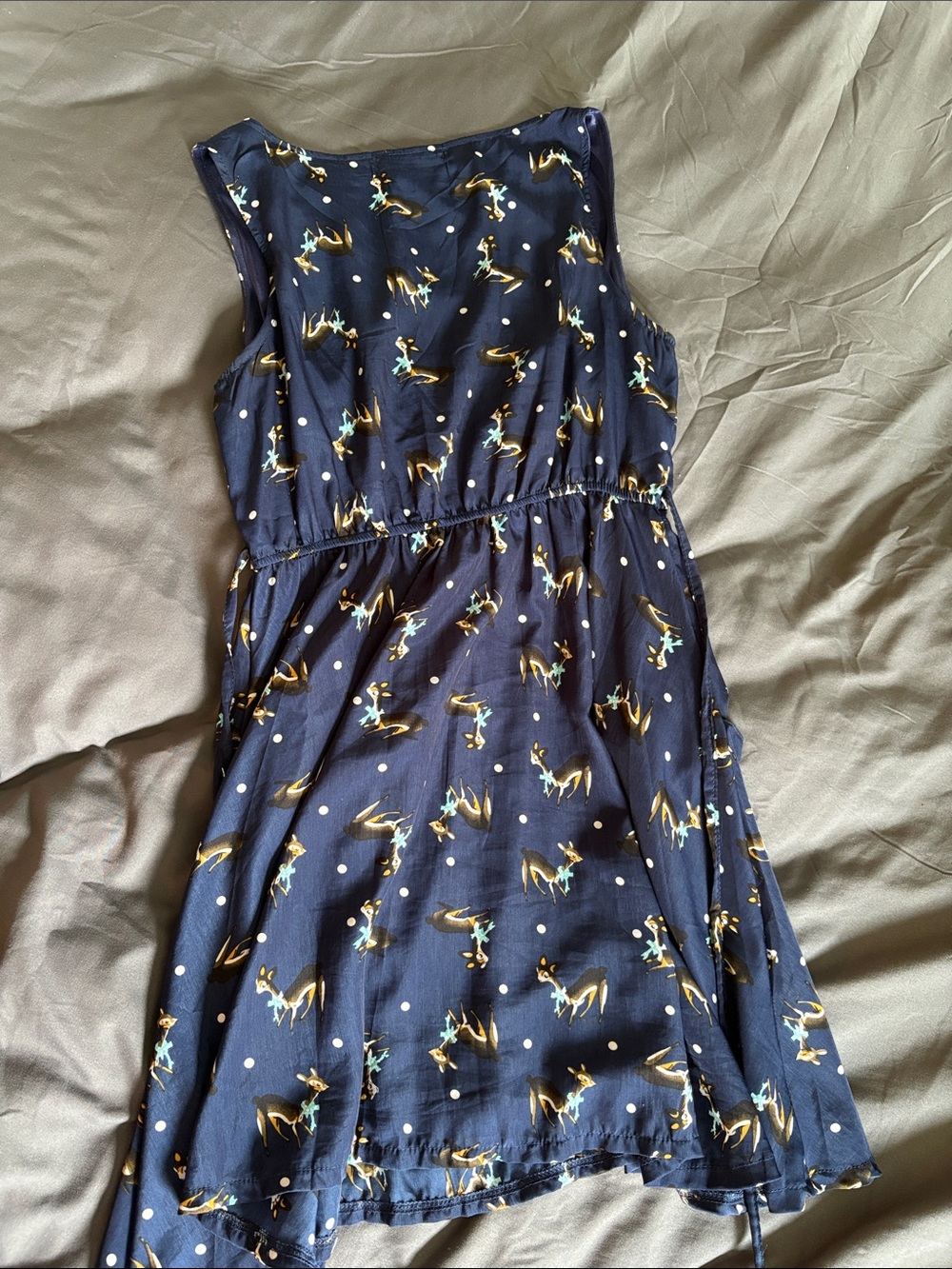 Sleeveless Navy Floral Deer Polka Dot Dress - Picture 3 of 6